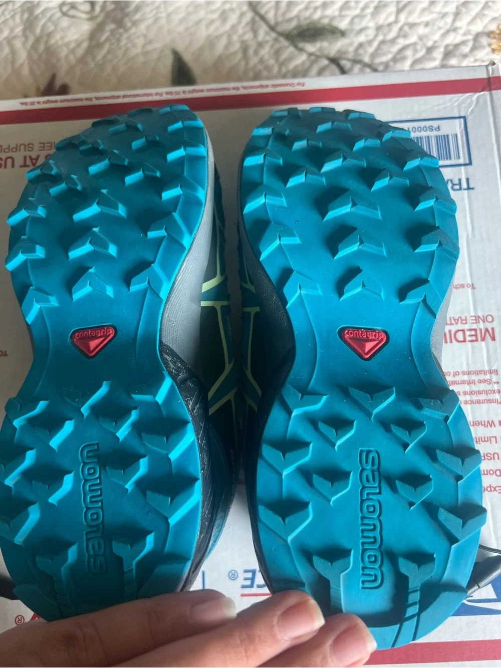 Salomon Speedcross Kids Size 1 Aqua Blue Trail Hiking Shoes Elastic Laces